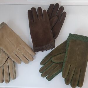 Vintage Women's Suede Gloves Set - Tan, Brown, and Green - New Old Stock - NWOT